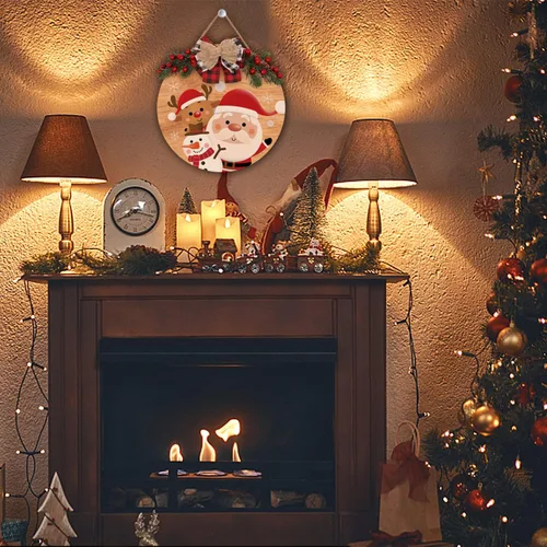 Vista 4 de Corona de decoración de Feliz Navidad, letrero frontal para decoración de puerta, decoración rústica de madera para puerta delantera, porche