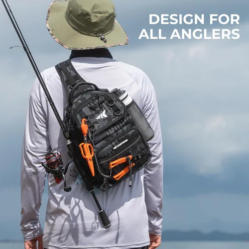 Vista 2 de KastKing Bolsa de Pesca con Eslinga BaitSpace, Mochila de Pesca con Soporte para Caña y Bebidas, Bolsa de Aparejos para Equipo de Pesca