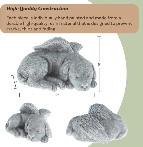 Vista 4 de Pure Garden Estatua conmemorativa de mascotas de escultura, perro ángel durmiente, acabado de piedra