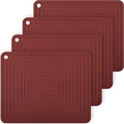 Salvamanteles de silicona para platos calientes, ollas y sartenes, almohadillas rojas calientes para mesa de cocina, tapete resistente al calor para