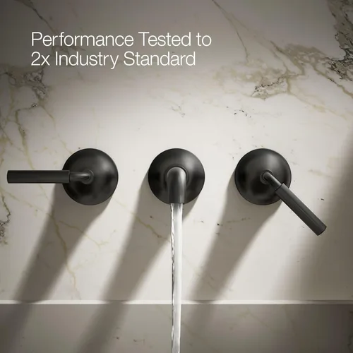 Vista 3 de Kohler T26439-4-BL - Juego de grifo de lavabo de baño de montaje en pared, grifo de baño con dos manijas de palanca, negro mate