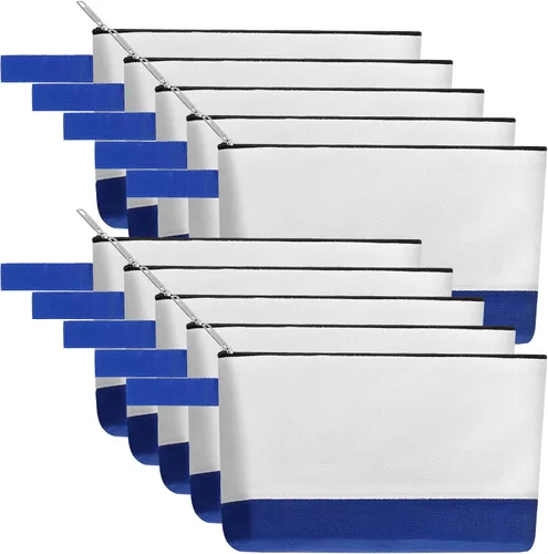 Vista 13 de 10 bolsas de maquillaje de lona de algodón con parte inferior y correa, bolsa de cosméticos multiusos con cremallera, bolsa de aseo de viaje, bolsa