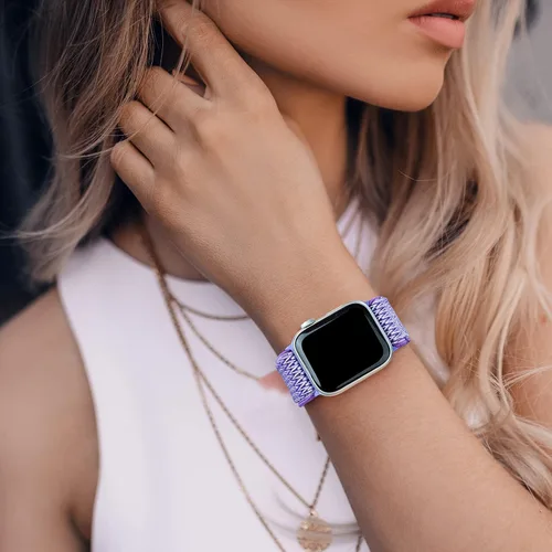 Vista 4 de Stretchy Braided Solo Loop Compatible for Apple Watch Band 38mm 40mm 41mm 42mm 44mm 45mm 46mm 49mm Adjustable Elastic Nylon for iWatch Series 11 10