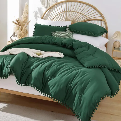 Vista 9 de YIRDDEO - Juego de edredón tamaño King con borla de bolas y borde de pompones, juego de cama King suave para todas las estaciones - 3 piezas, 1