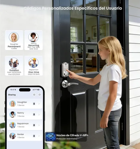 Vista 4 de Veise VE017 Cerradura inteligente de puerta con huella digital, control de aplicación, entrada sin llave 8 en 1, bloqueo automático, puerto