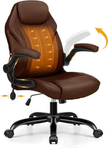 Vista 12 de Silla de Escritorio de Oficina, Silla Ergonómica para Computadora con Brazos Abatibles Acolchados y Soporte Lumbar Ajustable, Silla Ejecutiva