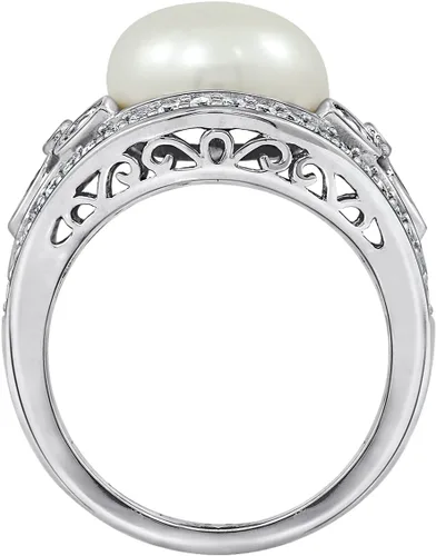 Vista 3 de Tienda Collection Platinum-Plated Sterling Silver Infinite Elements Cubic Zirconia Vintage Freshwater Cultured Pearl Cocktail Ring