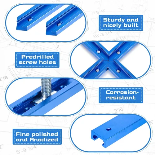 Vista 4 de Zonon Juego de 6 intersecciones de riel en T con tornillos de madera, pistas en T para intersección de carpintería, perfil de doble corte de 3