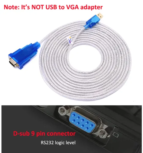Vista 2 de DTech Cable adaptador USB a serie con chipset FTDI FT232RL DB9 RS232 puerto macho compatible con Windows 11 10 8 7 y Mac Linux (6 pies)