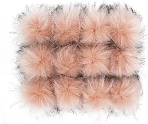 Vista 17 de 12 pompones de piel de mapache sintético para hacer tú mismo, pompón esponjoso para tejer sombrero, accesorios de bricolaje de 4.3 pulgadas