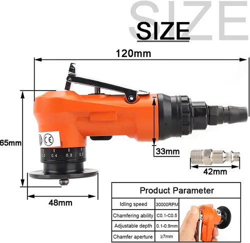 Vista 2 de BAINUO - Máquina de biselado neumática manual, mini herramientas eléctricas de biselado lineal portátil, kit de desbarbado de esquina de arco