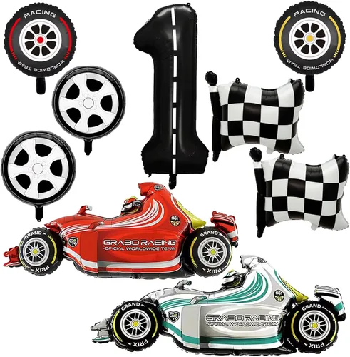 Vista 13 de Globos de Auto de Carreras, Decoraciones de Fiesta de Cumpleaños de Auto de Carreras de 43 Pulgadas, Globos de Papel de Aluminio