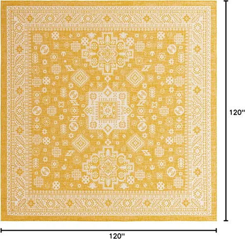 Vista 333 de Unique Loom Outdoor Aztec Collection Alfombra de área, Chalca (7 pies 10 pulgadas, cuadrada, azul/marfil)