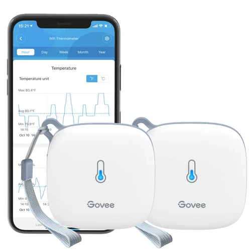 Vista 9 de Govee Termómetro higrómetro inteligente, sensor de temperatura y humedad WiFi con alerta de notificación de aplicaciones, 2 años de exportación