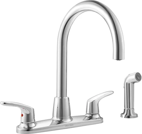 American Standard 7074551.002 Colony Pro Grifo de cocina de arco alto con dos manijas con pulverizador, cromo pulido