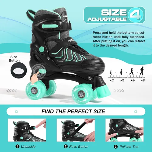 Vista 4 de PAPAISON Patines de ruedas para niñas de 8 a 12 años, talla ajustable, patines cuádruples para mujeres jóvenes con ruedas que se iluminan