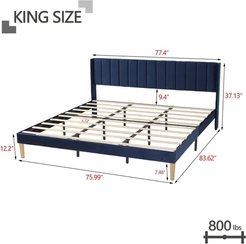 Vista 93 de Zoophyter Base de cama tapizada de plataforma tamaño King con cabecero, listones de madera fuertes, no necesita somier, fácil montaje, lino blanco