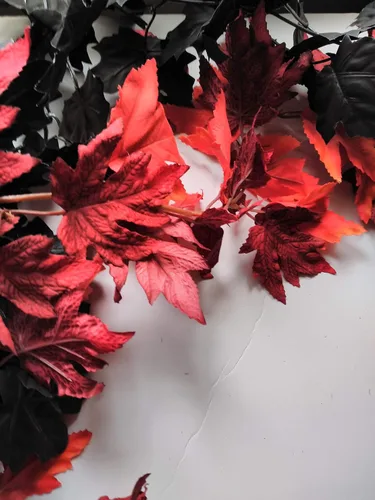 Vista 5 de Red & Black Fall Leaves Garland for Mantel, Staircase, Table Runner
