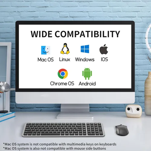 Vista 6 de Teclado y mouse silenciosos, teclado de computadora compacto inalámbrico de tamaño completo con botón de calculadora, mouse de 2400 DPI, clic