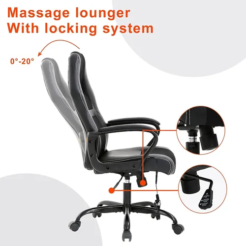 Vista 4 de Silla de juegos de PC, silla de oficina ergonómica, silla de juegos con ruedas, silla giratoria para computadora con soporte lumbar, silla ejecutiva