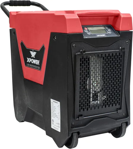 Vista 8 de XPOWER XD-85L2 - Deshumidificador comercial LGR de 145 pintas con bomba de purga automática, manguera de drenaje, mango y ruedas para restauración
