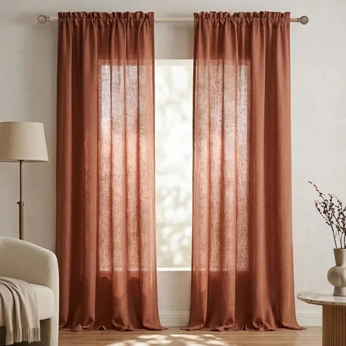 Vista 13 de Mrs.Naturall - Cortinas transparentes con bolsillo para barra de 36x63 pulgadas de lino mezclado negro