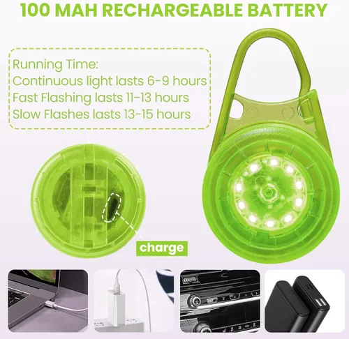 Vista 6 de Equipo de correr reflectante, luces LED recargables por USB, 6 modos de luces estroboscópicas para corredores, caminatas nocturnas, luces traseras