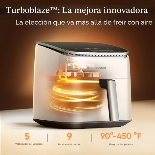Vista 2 de Cosori TurboBlaze - Freidora de aire 9 en 1 de 6 cuartos de galón, control inteligente, 90 ° a 450 °F, recordatorios de agitación, calentamiento