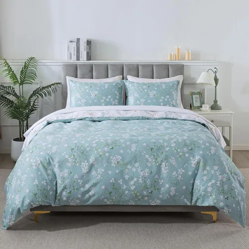 Vista 101 de HoneiLife Juego de funda de edredón floral 100% algodón, 3 piezas, suave, ropa de cama botánica con cierre de cremallera y lazos en las esquinas