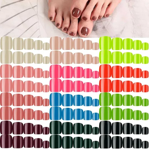 Vista 9 de Maitys 576 piezas 24 juegos de uñas postizas cortas brillantes para mujeres, uñas cuadradas de color sólido, cobertura total, uñas artificiales