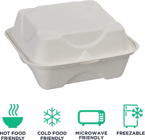 Vista 4 de Eco-Products - Recipientes de sándwich compostables Vanguard de 6 pulgadas, caja de 500 unidades, caja de hamburguesas de alimentos para llevar