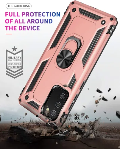Vista 6 de Dionsibei Carcasa de grado militar para Samsung Galaxy A02S, anillo giratorio de metal 360, soporte de soporte, armadura, resistente, a prueba