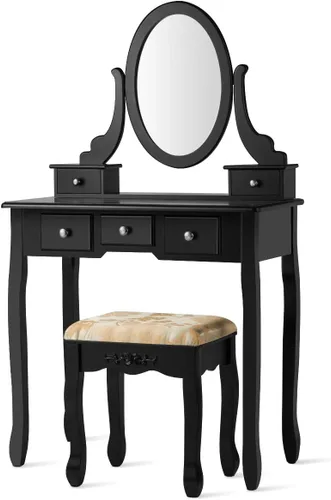 Vista 55 de CHARMAID Escritorio de tocador con espejo y luces, mesa de tocador de maquillaje con 5 cajones de almacenamiento, 3 modos de iluminación