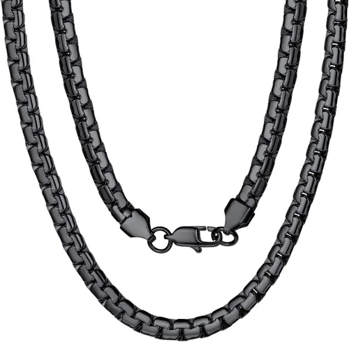 ChainsPro 46mm Box Chain Necklace,14182224262830inch, 316L Stainless SteelGold PlatedBlack -Send Gift Box