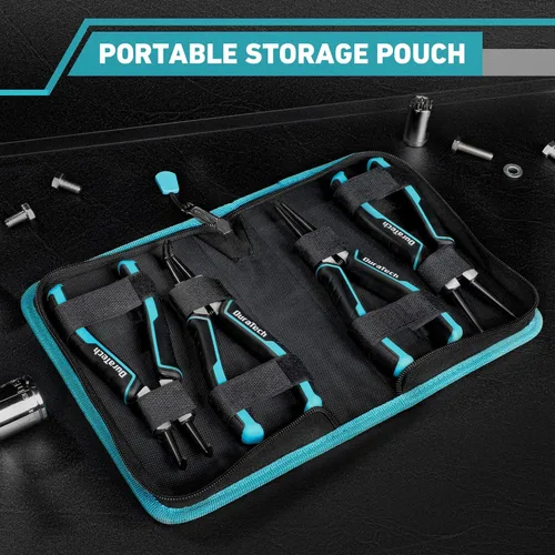 Vista 6 de DuraTech Juego de 4 piezas de alicates para anillos de retención, 7 pulgadas, kit de alicates para circlips internos y externos resistente