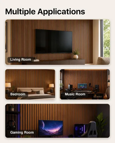 Vista 4 de Paneles de pared de listones de madera acústica insonorizados Nogal