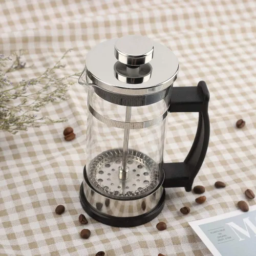 Vista 9 de Cafetera de prensa francesa, prensa de café de acero inoxidable resistente al calor, prensa de café de vidrio de borosilicato para cocina, viajes