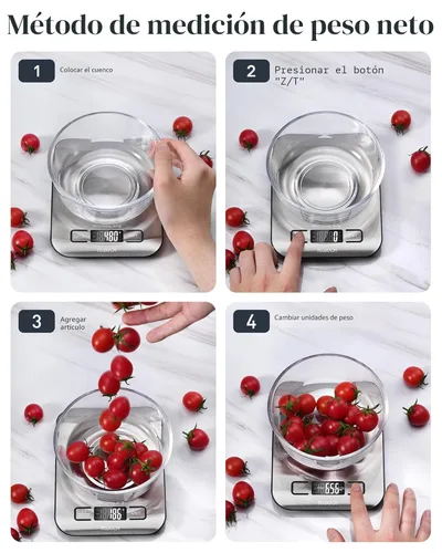 Vista 4 de Báscula de alimentos, báscula digital de cocina de 11 libras con pantalla LCD de 6 unidades y función de tara, diseño compacto para hornear, cocina