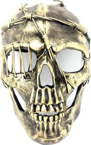 Vista 14 de Máscara de esqueleto espeluznante metálica estilo Steampunk para disfraz de Halloween, fiesta y cosplay