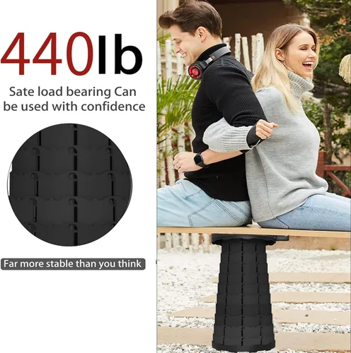 Vista 5 de ALEVMOOM Taburete telescópico con cojín giratorio, taburetes plegables portátiles para camping, taburete plegable retráctil, capacidad más