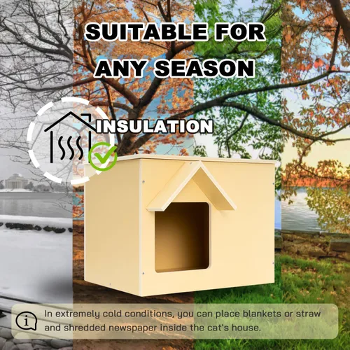 Vista 8 de Casas para gatos al aire libre, refugio feral, condominio de madera para gatos callejeros, resistente, impermeable y aislado con puerta de escape