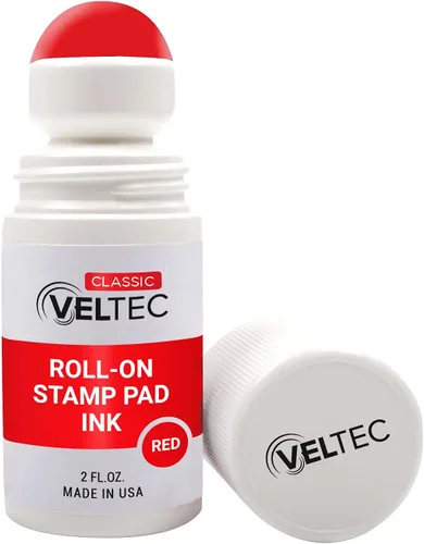 Vista 2 de Veltec Classic Roll-on Stamp Pad Recambio de tinta, botella de 2 onzas, aplicar a almohadilla de tinta con bola de rodillo (negro)