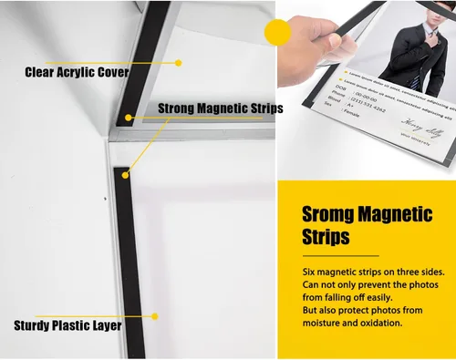 Vista 4 de Soporte magnético de acrílico para letreros de fácil apertura, de 8.5 x 11 pulgadas, para montaje en pared, marco autoadhesivo de plástico Negro