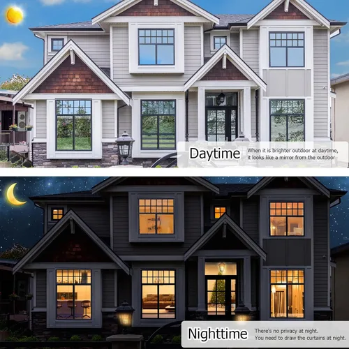 Vista 4 de HIDBEA - Película reflejante de espejo unidireccional para ventana, privacidad diurna, bloqueo solar, adherencia estática sin pegamento, control