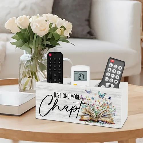 Vista 6 de Solo un capítulo más Organizador de bolígrafos y lápices para escritorio, regalos para amantes de los libros, caja de madera con letrero