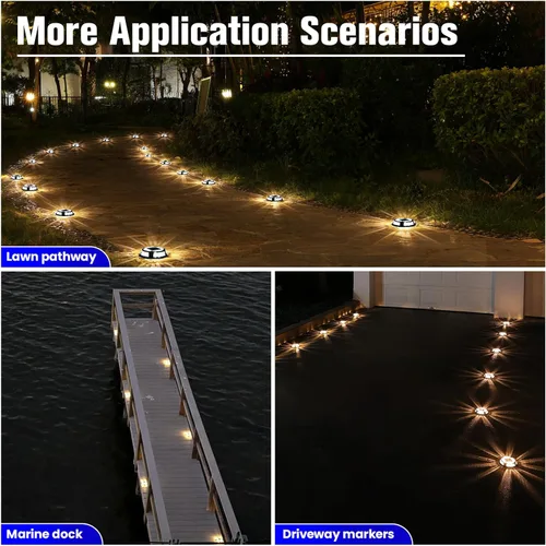 Vista 7 de VOLISUN Luces solares para cubierta de entrada, luces marinas para muelle, paquete de 4 luces solares de tierra de 2 colores en 1 LED, impermeable
