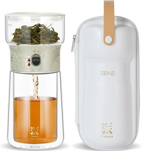 Vista 18 de ZENS Tetera infusora de té de vidrio moderna, tetera inteligente de un solo toque para difusores de té sueltos con taza aislada y kits de té