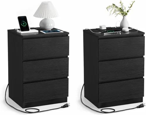 Vista 25 de VASAGLE Mesita de noche con luces LED, colores de luz ajustables, mesa de noche, mesa auxiliar con 3 cajones, estilo moderno, 13.8 x 15.7 x 21.7