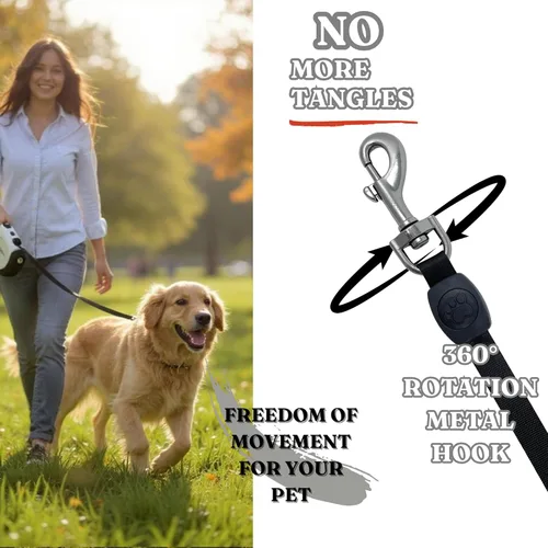 Vista 4 de Correa retráctil para perro con linterna LED, correa larga sin enredos de 10 pies, agarre antideslizante, correa retráctil para perros pequeños