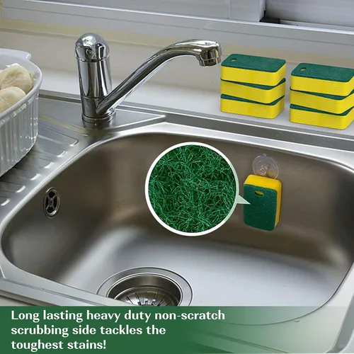 Vista 4 de Esponjas de cocina – Esponja de doble cara resistente, (12 unidades) esponjas antiarañazos, perfectas para lavar platos de cocina y limpieza